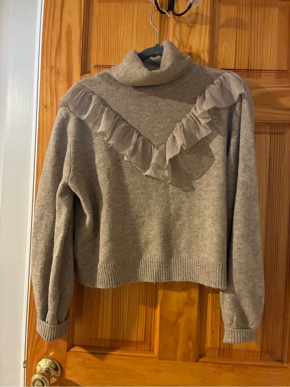 Vici Tan Ruffle Trim Turtleneck Sweater